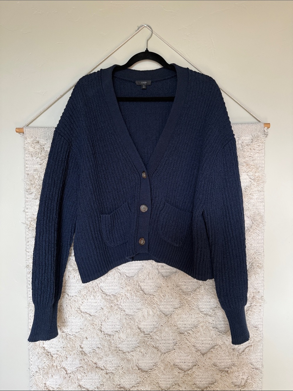 JCrew Navy Chunky V-Neck Button-Up Cardigan - Like New